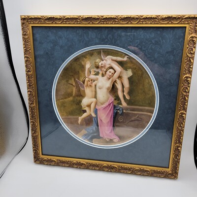 Antique Porcelain Plaque Austria Hand painted 'Couseil d'amour' Framed