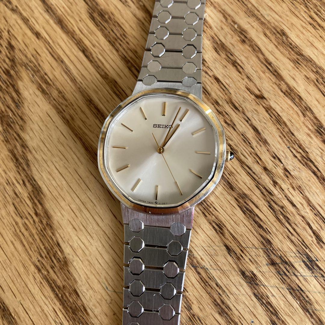 Seiko Acier 7830-5090 Stainless Steel Gold Quartz Mens Watch