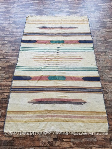 Vintage Handmade Traditional Beautiful Striped Kilim Floor Rug Carpet 226x136 cm