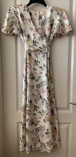 VTG En Focus Long Dress CreamPeach Floral  Padded Shoulder Sz 5/6 Made In USA