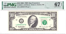 1995 $10 FRN San Francisco PMG Superb Gem Uncirculated 67EPQ #L68882157B