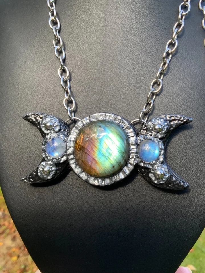 巨大拉长石吊坠项链手工三月 — 第 3/4 张图片