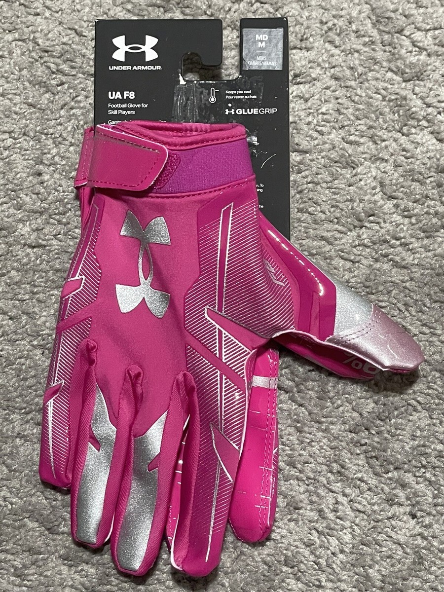 Under Armour UA F8 LE Pink Silver Football Gloves Medium Mens WR