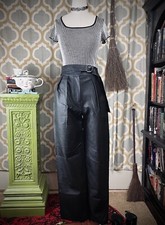 Vtg Style Faux Leather Black Pants 80s 90s Goth Punk Biker 10 read description 