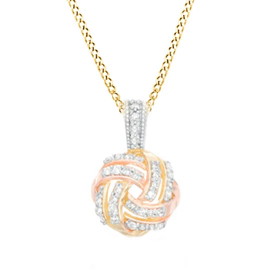 1 5 CT Diamond Infinity Love Knot Pendant in 10K Tri Tone Gold