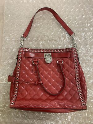 Nice GENUINE MICHAEL KORS *Beautiful Quilted Red Leather With Whipstitch Trim!