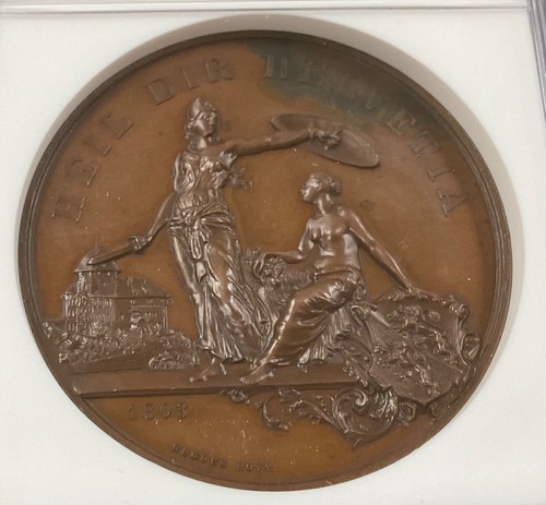 1890 SWISS SHOOTING FEST - Thurgau Bronze Medal. NGC MS63 BN, R-1250c, AE, 45mm - Picture 3 of 4