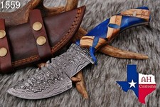 CUSTOM HAND FORGED DAMASCUS STEEL TRACKER HUNTING KNIFE & RISEN HANDLE AH-1559