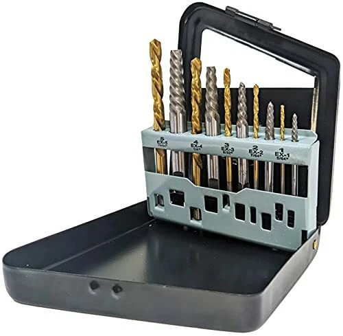 10 Piece Screw Extractor & Left Hand Drill Bit Set, Easily Remove Screws & bolts