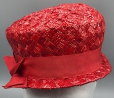 VINTAGE Polsky's Ladies Red Straw Hat with Original Box