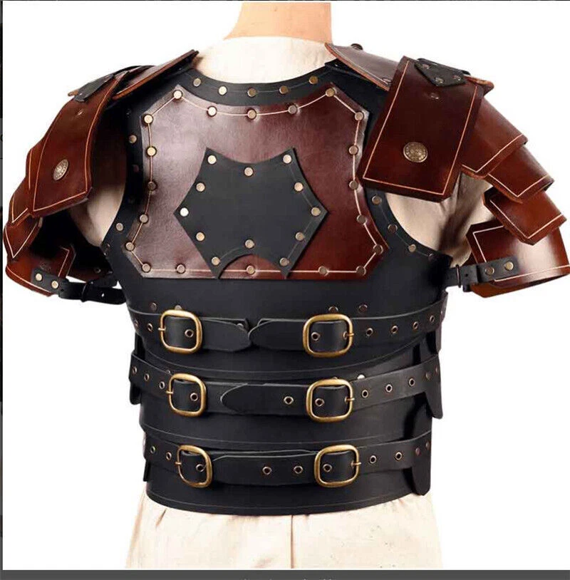 中世纪铆钉聚氨脂合成革拼接胸甲背心角色扮演万圣节服装 — 第 4/4 张图片