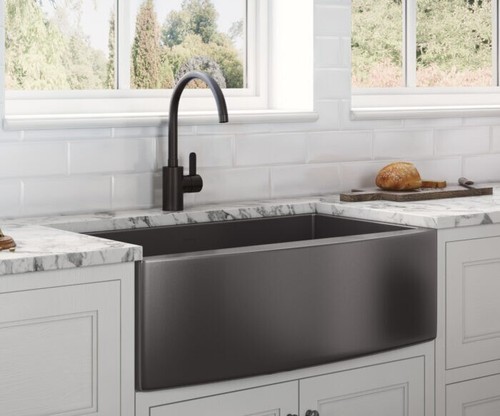 Ruvati 33" Apron-Front Farmhouse Black Matte Kitchen Sink- RVH9733BL