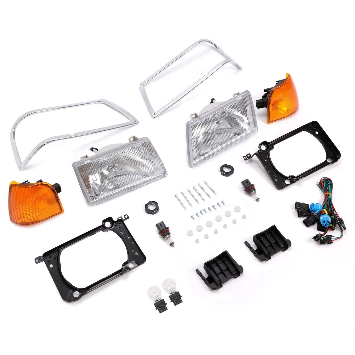 Pair Headlamp Headlight w/Adjusters + Corner Light & Bezel Pair Headlamp Headlight w/Adjusters + Corner Light & Bezel