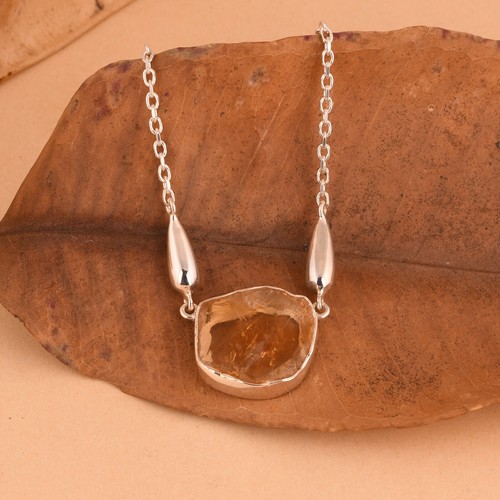 Natural Raw Citrine Pendent 925 Sterling Silver Necklace Healing Crystal Jewelry - Picture 4 of 7