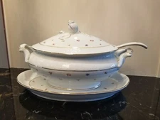Vintage JWK Covered TUREEN w Rose Bud and Large Platter & Ladle Germany