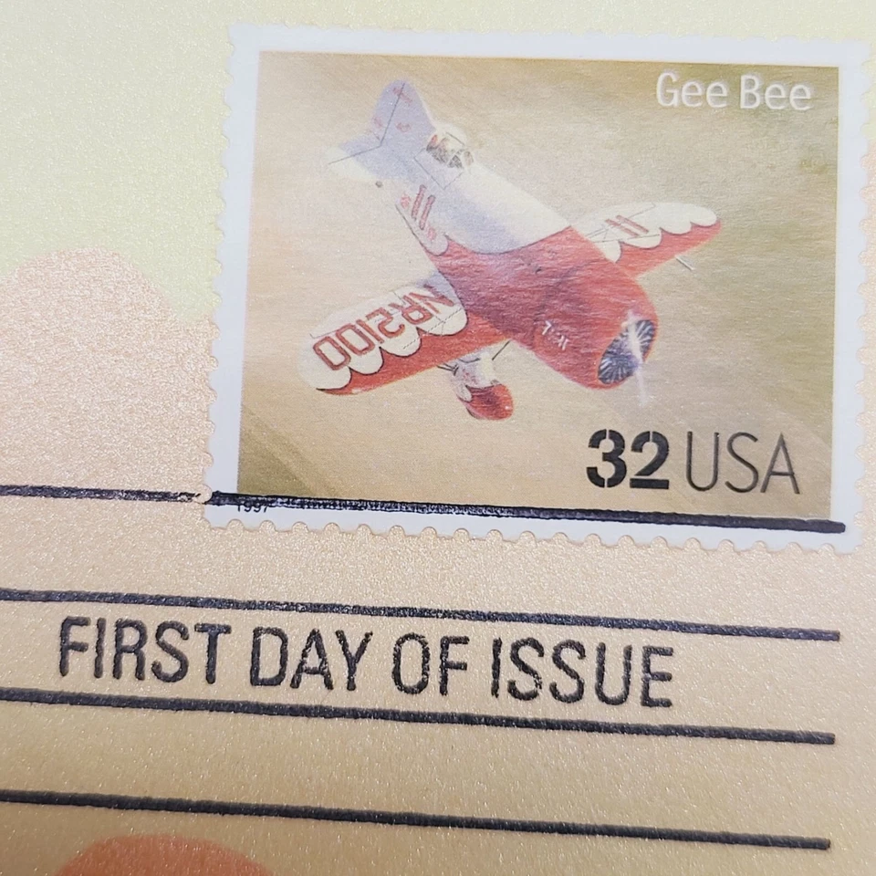 Caja sobre caché de estampillas edición primer día Gee Bee avión americano clásico Foto 4 de 4