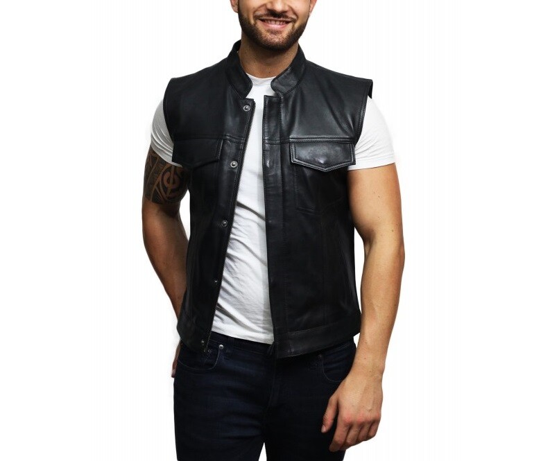 mens leather dress vest Men's Biker Motorcycle Genuine Jacket Style Real Club Brown 92 satin maxi dress with scarf styling