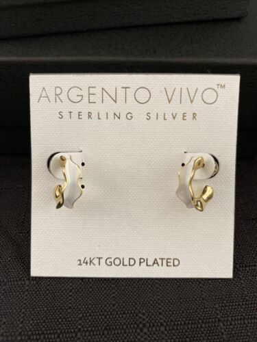 Argento Vivo gold plated sterling silver enameled crescent earrings studs - Picture 1 of 5