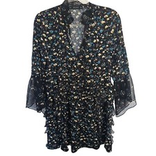 ZARA Women’s Black FLORAL PRINTED DRESS WITH FRILLS Size Small Midi