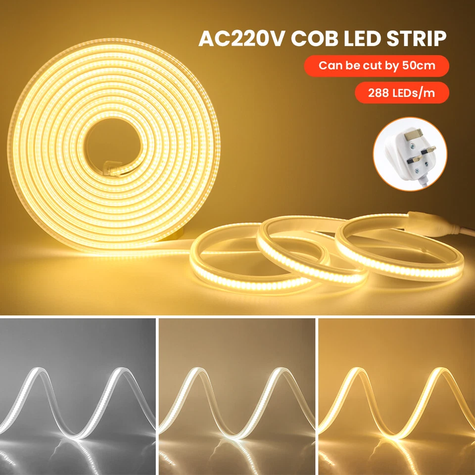 220v COB LED Strip Lights High Density Flexible Tape Outdoor 3000K 4000K 6000K - Image 4 of 4