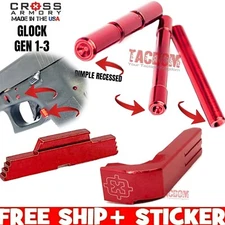 Cross Armory for Glok Gen 3 Red DIMPLE Pins + Extended Slide Lock + Mag release