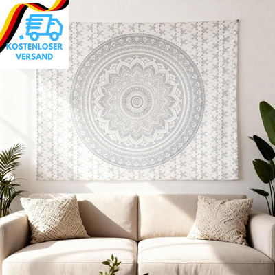 FURNISHFUL FINESSE Mandala Wandteppich Silber Wandbehang Wandteppiche Boho Ombre