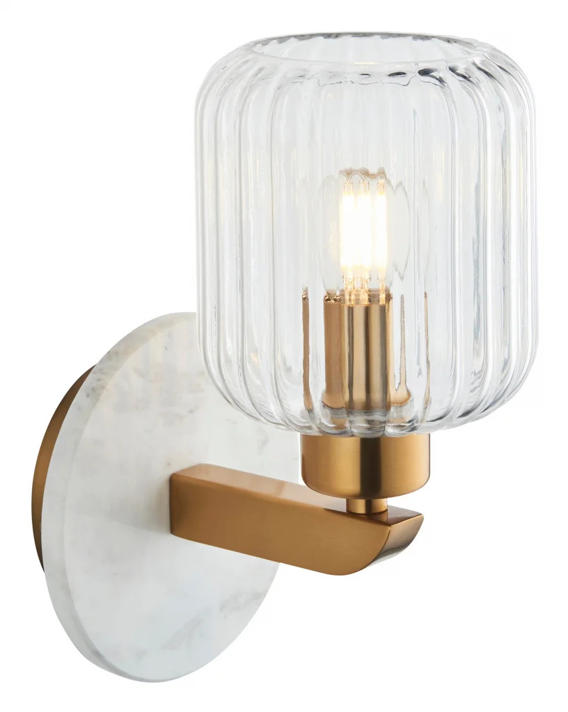 Wall Light White Travi Marble Clear Ribbed Glass Endon 120666