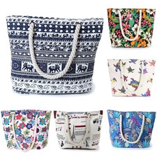 WOMEN SUMMER BEACH TOTE BAG HOLIDAY PRINT PATTERN SHOULDER CANVAS BAG UK