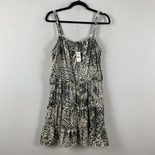 Express Tiered Mini Dress Size XL Gray Animal Print Strappy Square Neck