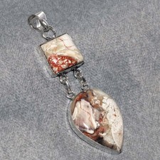 Long Money Agate 925 Silver Plated Pendant 2.5