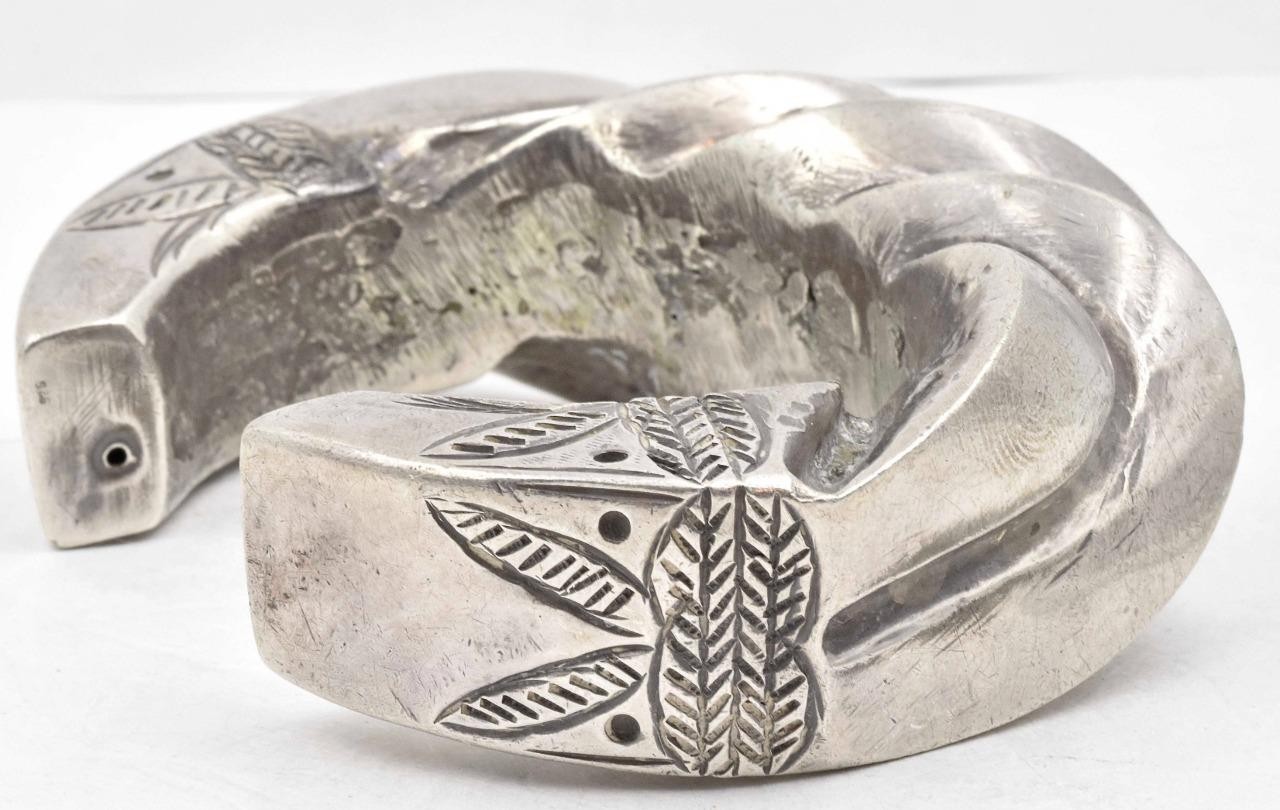 Antique Solid High Carat Silver Heavy Hollow Wide… - image 4