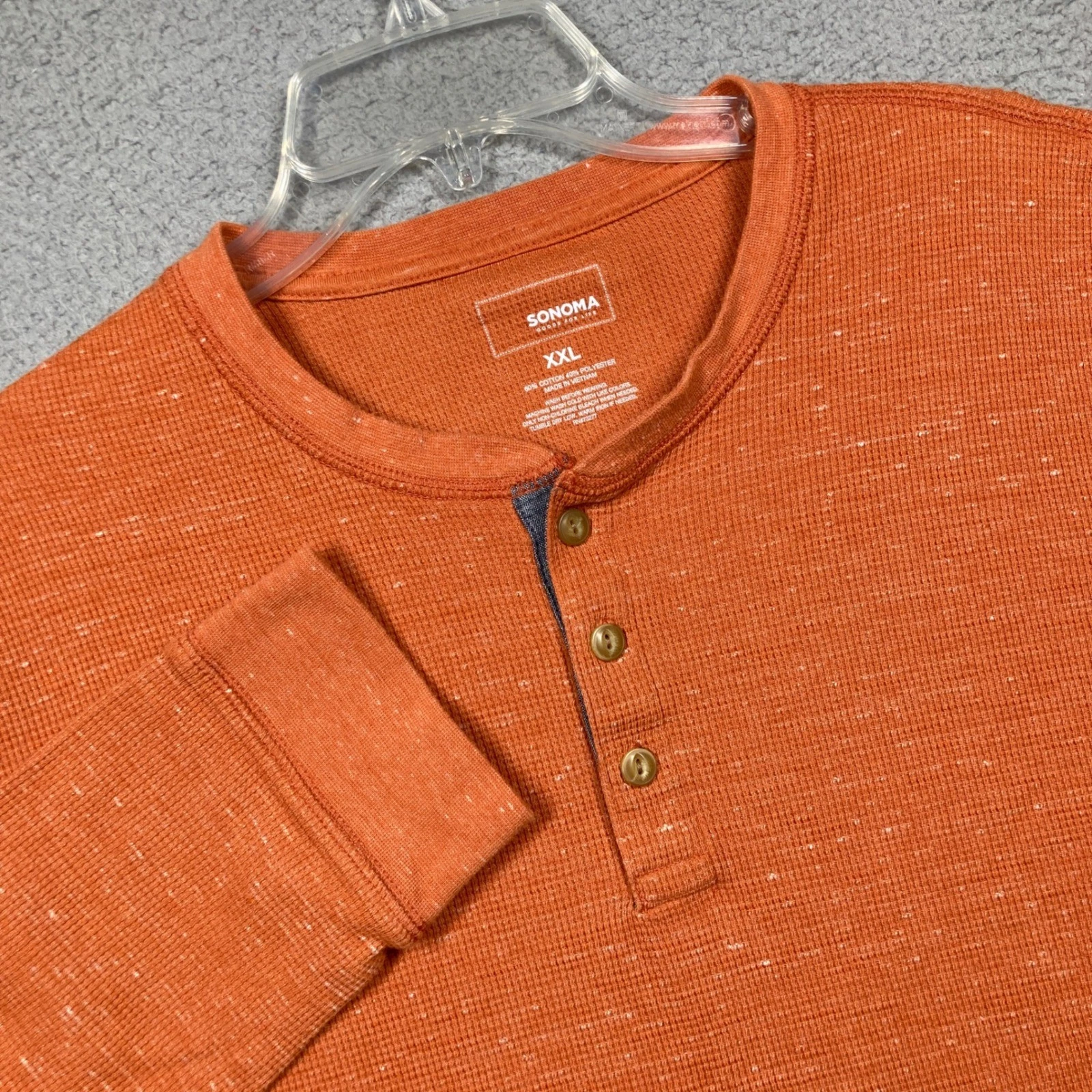 Sonoma Waffle Knit Henley Shirt Mens XXL Orange Long Sleeve Rugged Outdoor