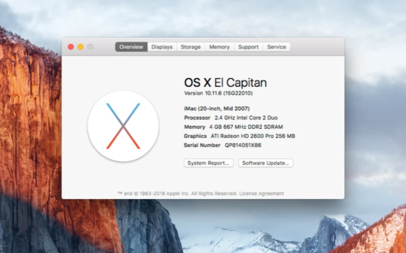 OBO Apple iMac 20" 2.4GHz4GB-RAM 1TB-HDD Mac OSX(El Capitan)(10.11.6) A1224 2007 - Image 2 of 4