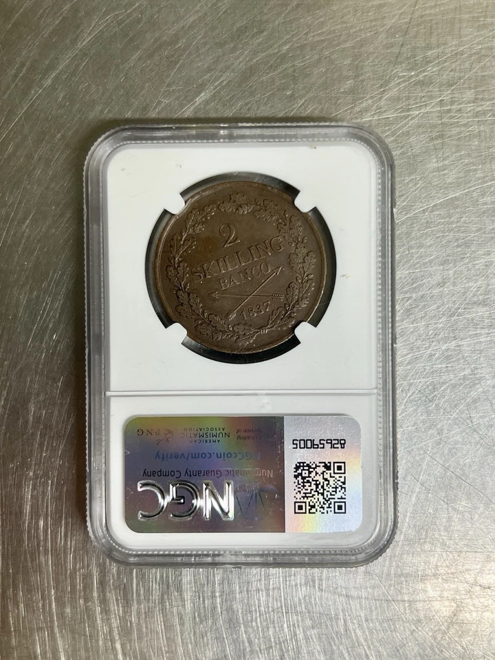1837 Sweden 2 Skilling NGC AU Details (Rare!) - Image 2 of 2
