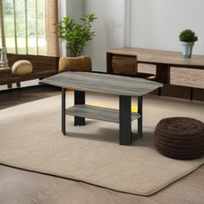 French Oak Grey Coffee Table 35.5" Simple Design Black Base Composite Wood