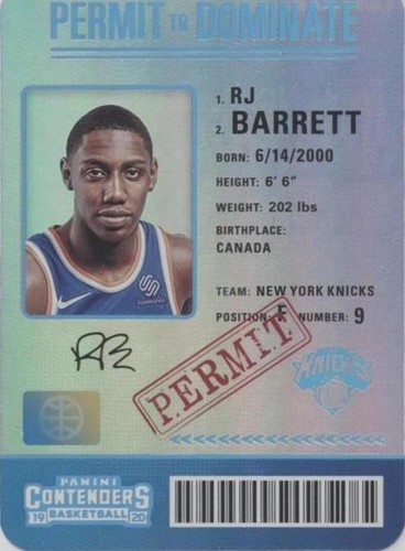 2019-20 Panini Contenders RJ BARRETT Auto playoff ticket RC /99