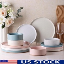Ceramic Dinnerware Set Speckled Stoneware Plates Bowls Scratch Resistant Durable