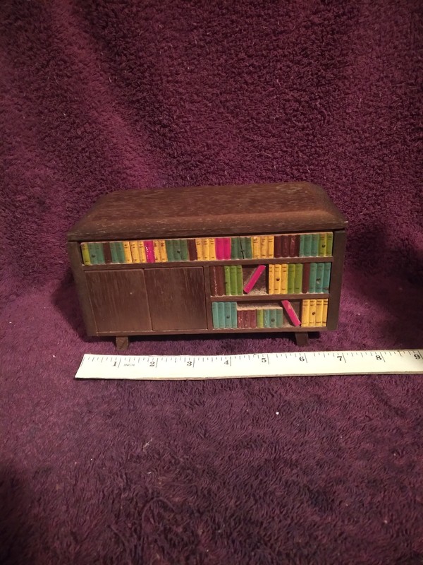LARGE VINTAGE WOODEN BOOKCASE MUSICAL CIGARETTE DISPENSER
