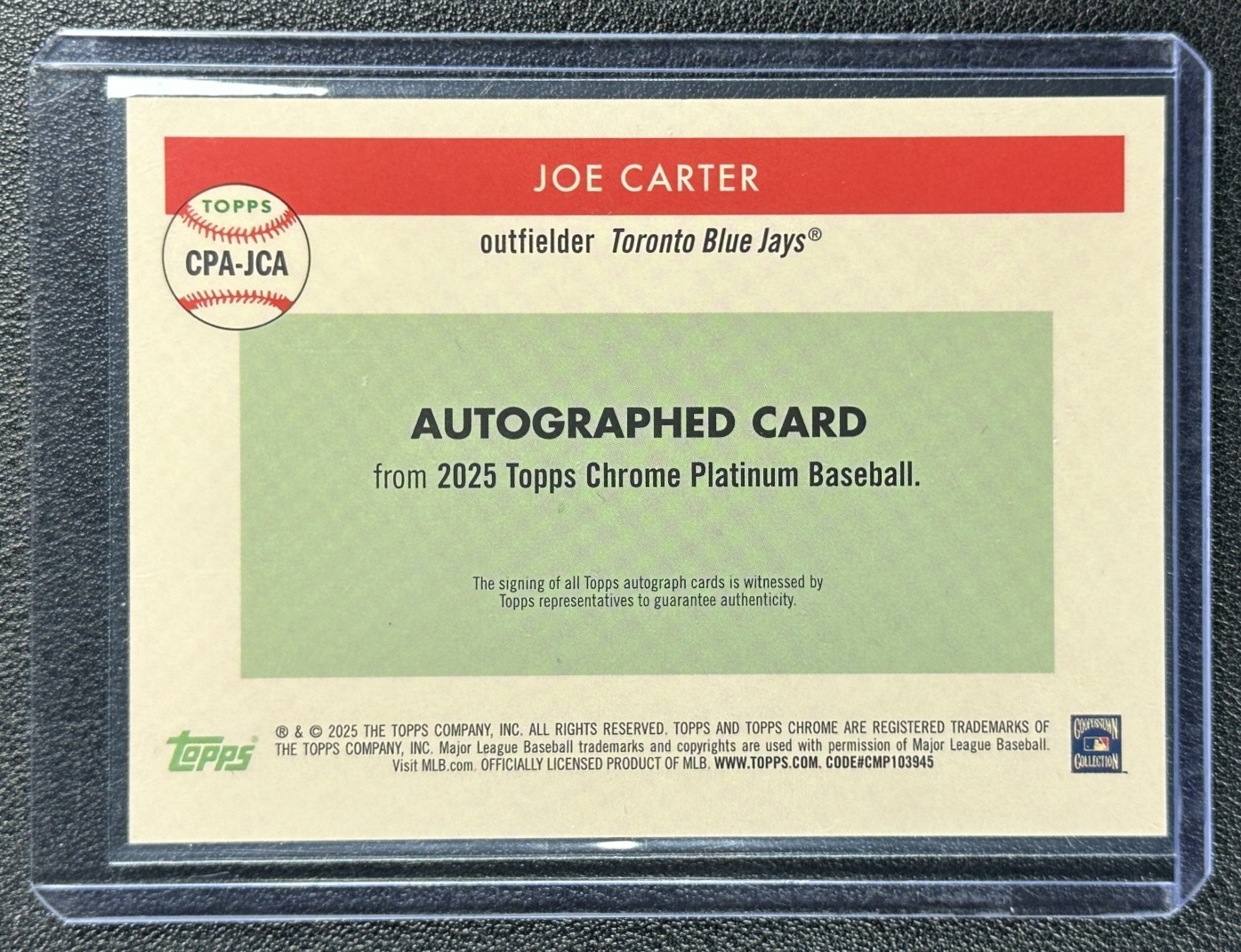 JOE CARTER 2025 TOPPS CHROME PLATINUM ANNIVERSARY AUTO GOLD REFRACTOR 49/50 view 2