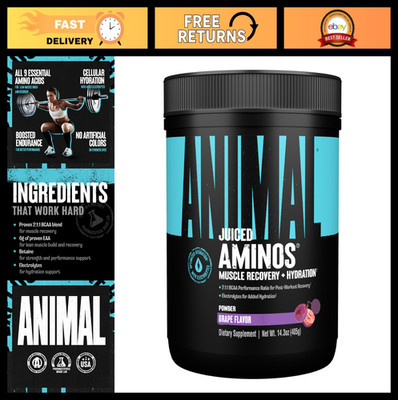 Amino Acids BCAA Powder with EAA, Electrolytes & Sea Salt for Recovery, Grape, 3