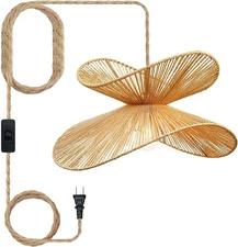 19.7" Wide Bohemian Farmhouse Rattan Chandelier - Plug-in Double Layer Lighti...