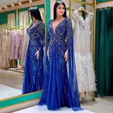 Mermaid V-neck Evening Dress with Beaded Tulle Layered Folded Prom Ball Gown