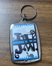 New JW Handmade Keychain Monogram Gift Blue Gold Black Initials Leaves