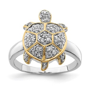 Authentic Sterling Silver Rhodium-plated Cubic Zirconia Gold-Plated Turtle Ring Size 6