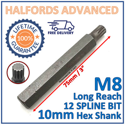 Halfords Advanced 8 mm Spline Bit - 10 mm Sechskantschaft - 75 mm Länge - Neu Kostenloser Versand