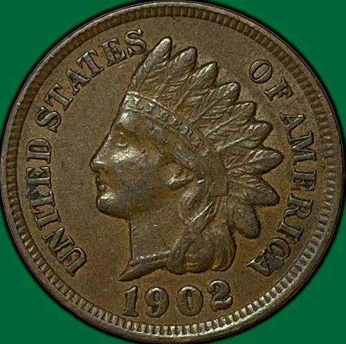 1902 Indian Head Cent Almost Uncirculated AU Coin #35257