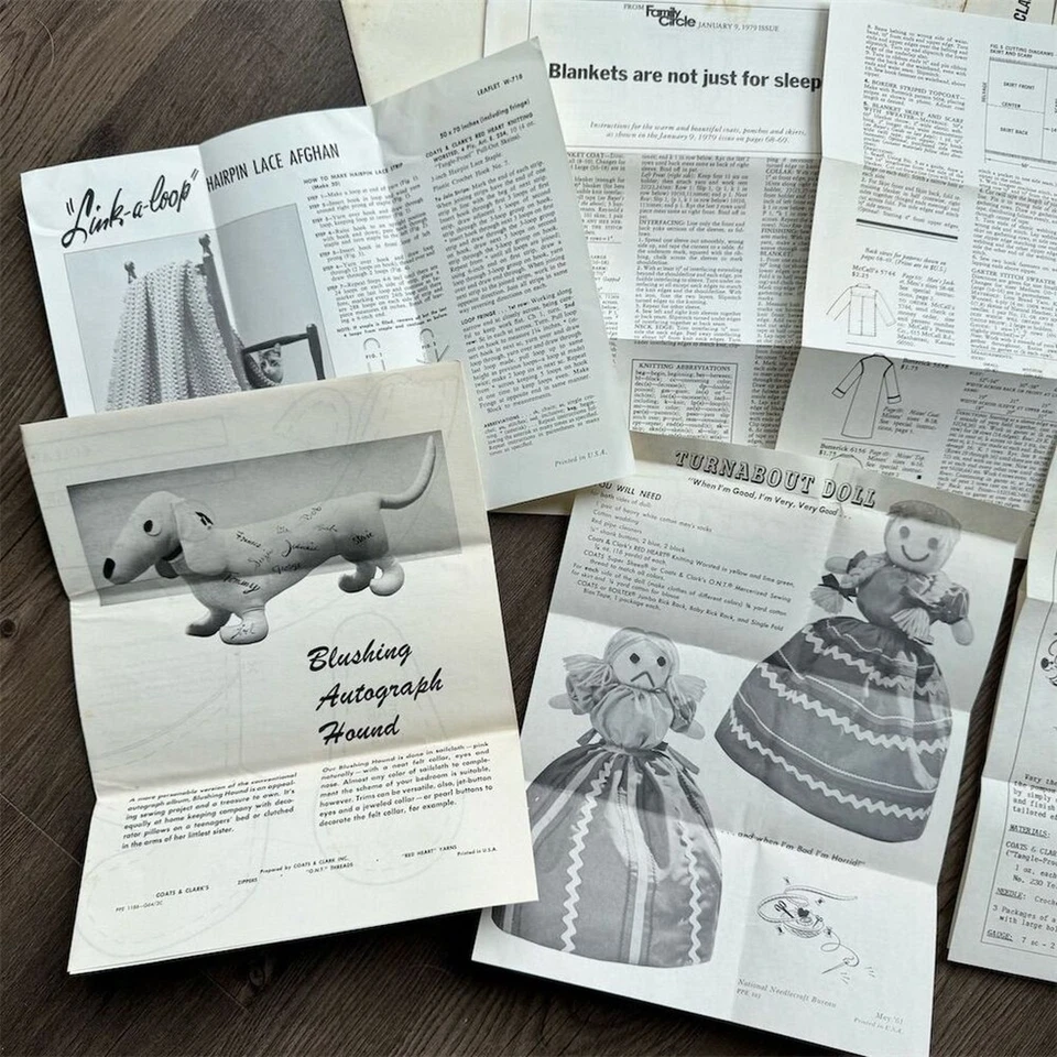 Lote de Patrones de Costura Vintage Años 60-70 Muñecas Juguetes Zapatillas Patrones Artesanales Afganos Foto 2 de 4