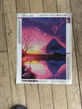 Completed Diamond Art - Pink Lake And Mountains 30x40in 
