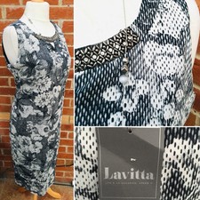 BNWT LAVITTA Size 18 Grey Floral Dress Stretchy Evening Autumn RRP £40 S6