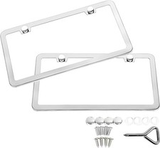 2-pack Stainless Steel License Plate Frame Set With Screws Cap Color Silver